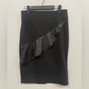 Calvin Klein Black Pencil Skirt with Asymmetrical Ruffle-NWOT